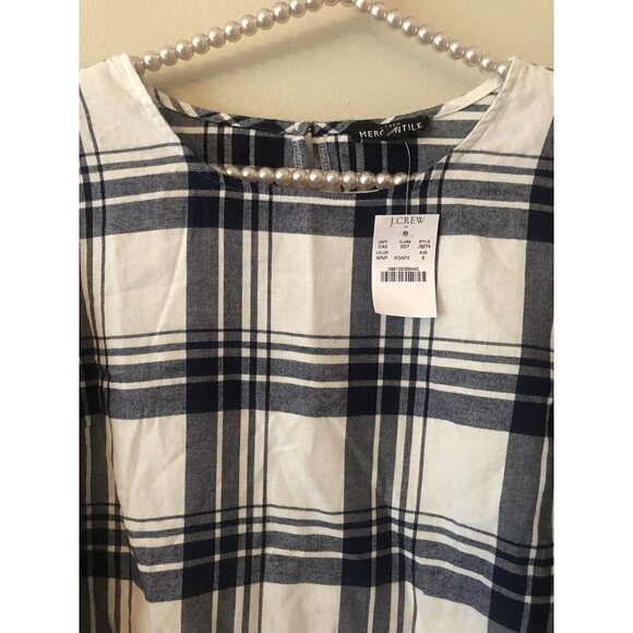 NWT JCrew Mercantile Size 6 Blue White Windowpane Plaid Blouse Bell Sleeve - Picture 2 of 6